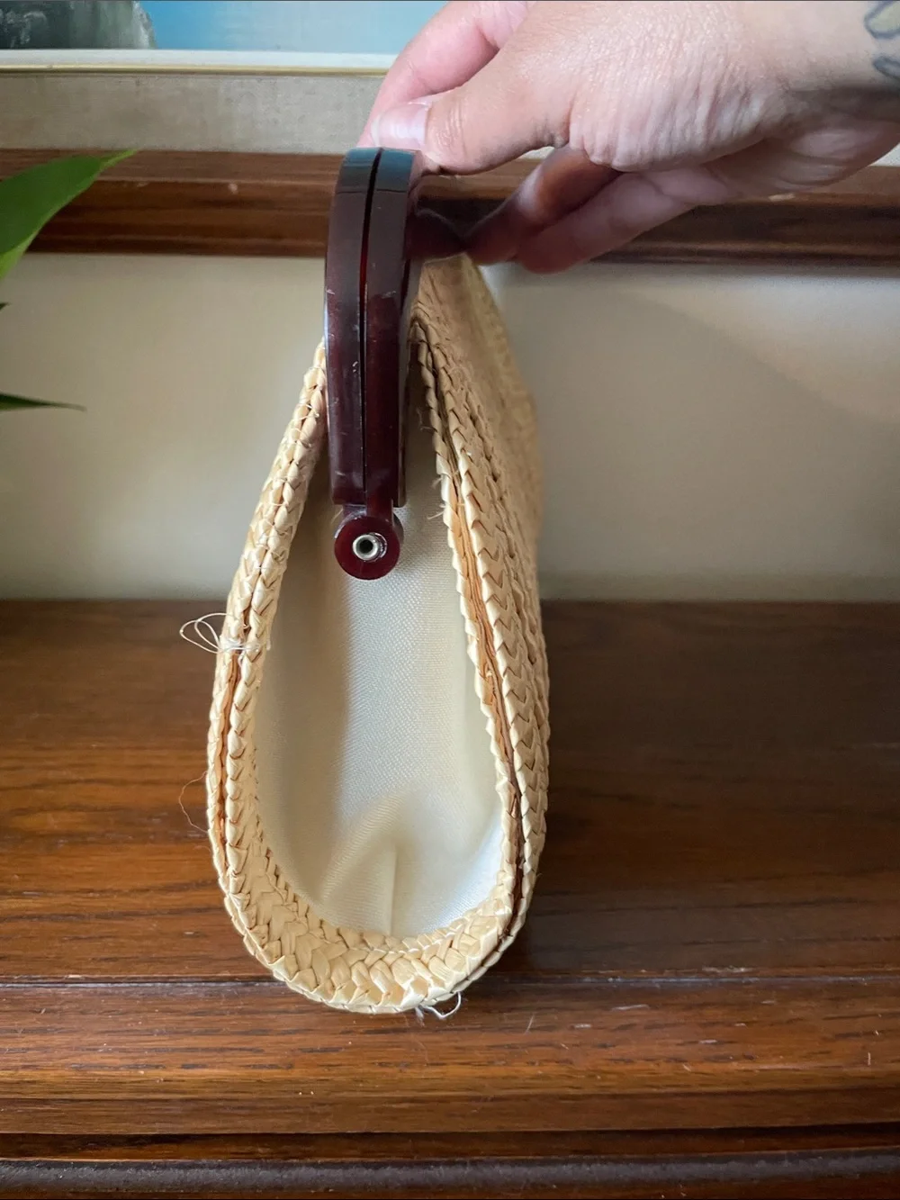 Gorgeous woven pinup rattan wicker straw clutch purse wedding event cocktail - Picture 3 of 8